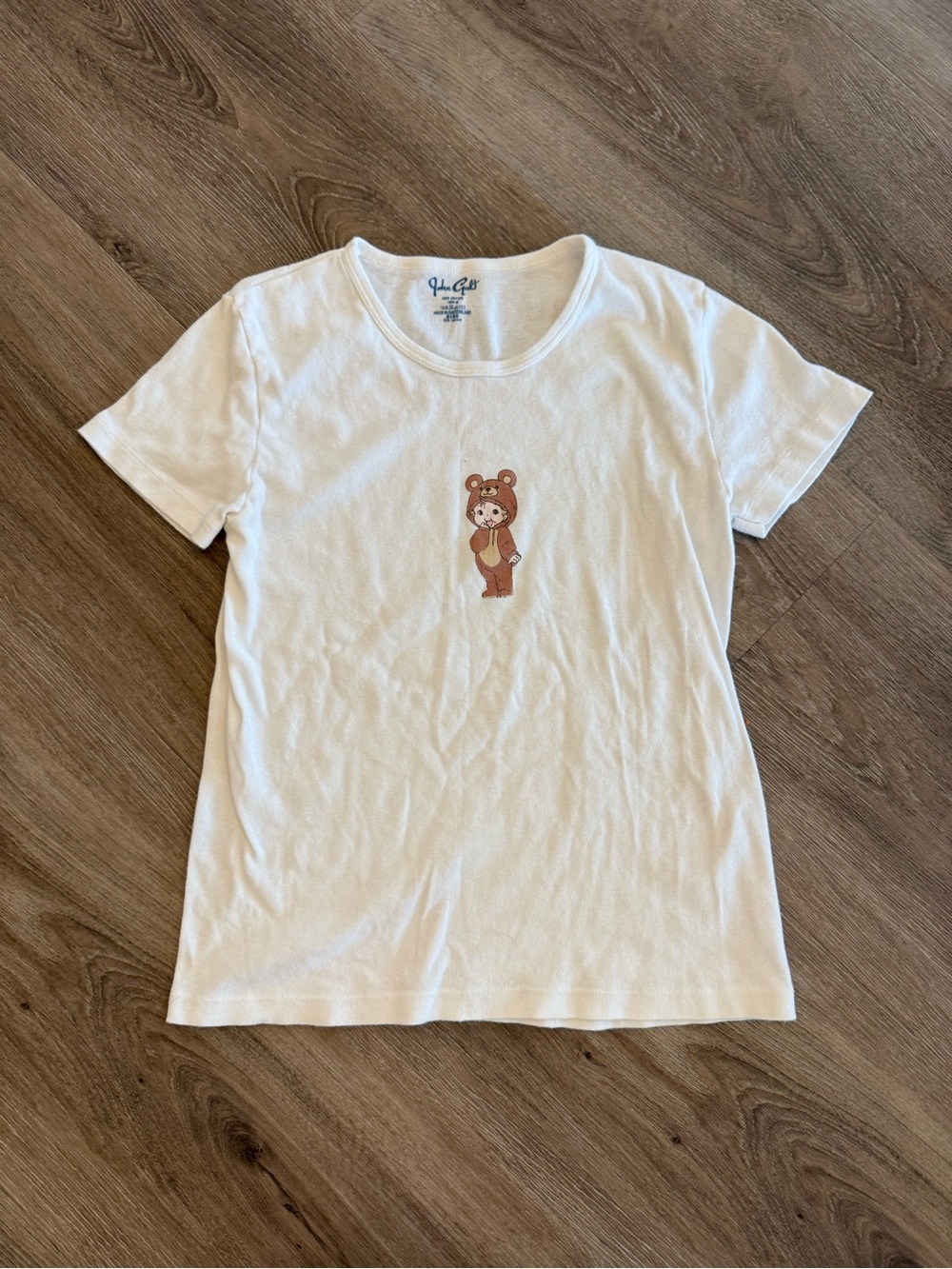 White Tee with Cute Bear Graphic Brandy Melville